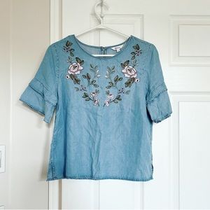 Reitmans Chambray Floral Embroidered Top